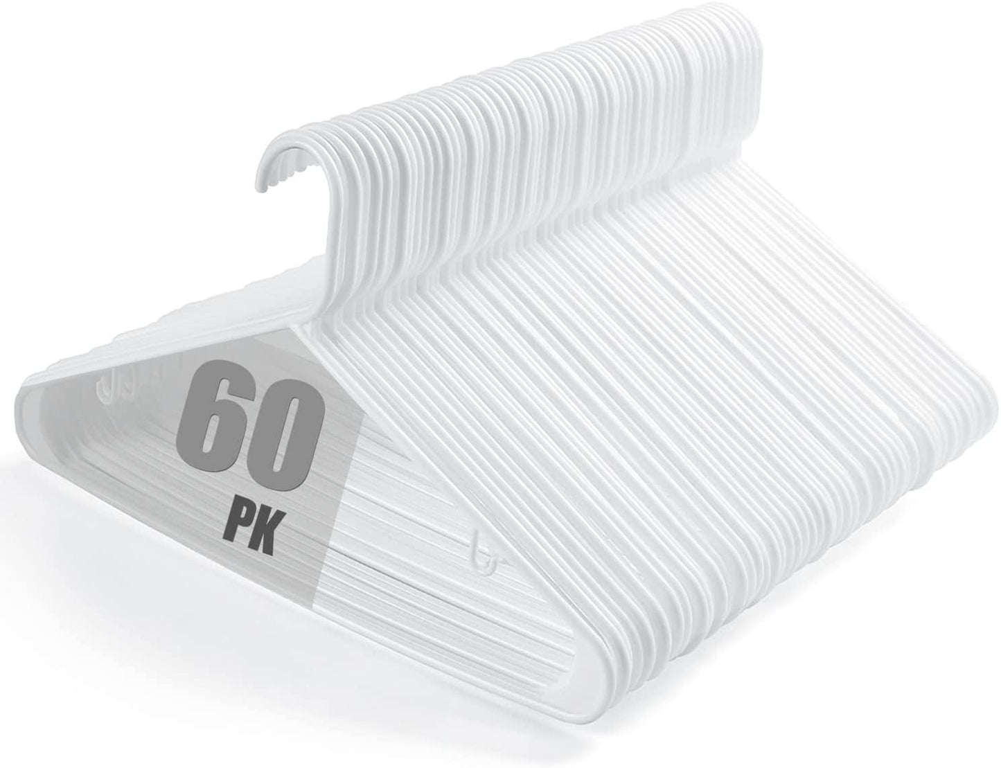 Plastic Hangers, 60PK Durable White Clothes Hanger with Hooks, – 速鸽科技